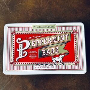 Williams Sonoma Peppermint Bark Vintage Candy Cane Christmas Tin Decor